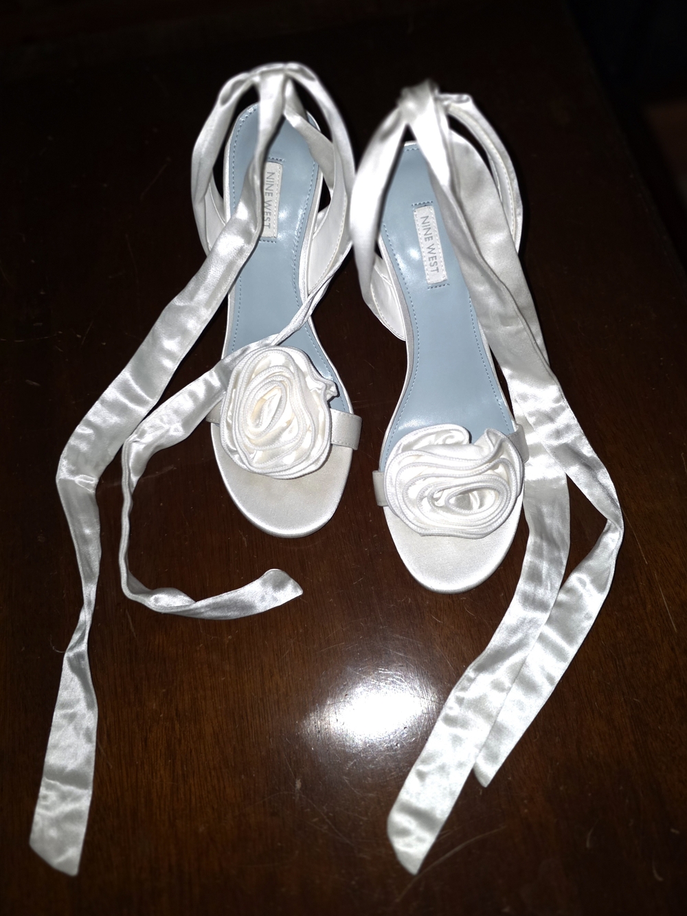 Nine West White Satin Ankle-Tie  Sandals